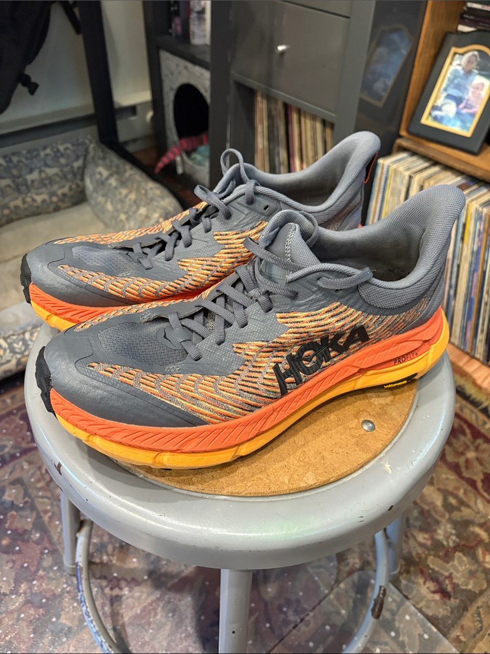 Hoka Mafate Speed 4 Men's Gray and Orange Running Sneakers - size 10.5